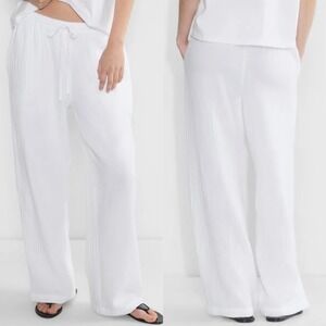 Little Moon Women’s Wide Leg Drawstring Lounge Pants in White